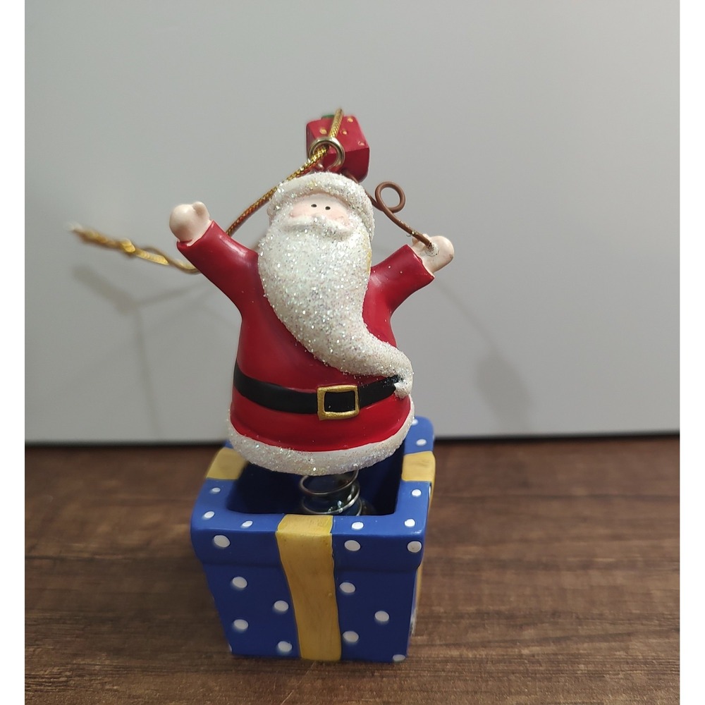 Vtg Russ Berrie Santa Christmas Ornament Polkadot Present Spring Z4
